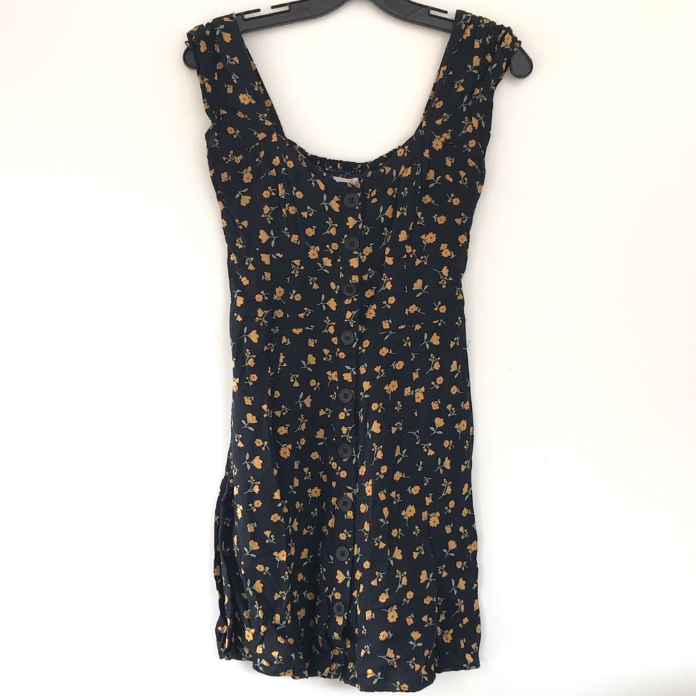 Dark Academia Romantic Floral Button Down Mini Dress size Small